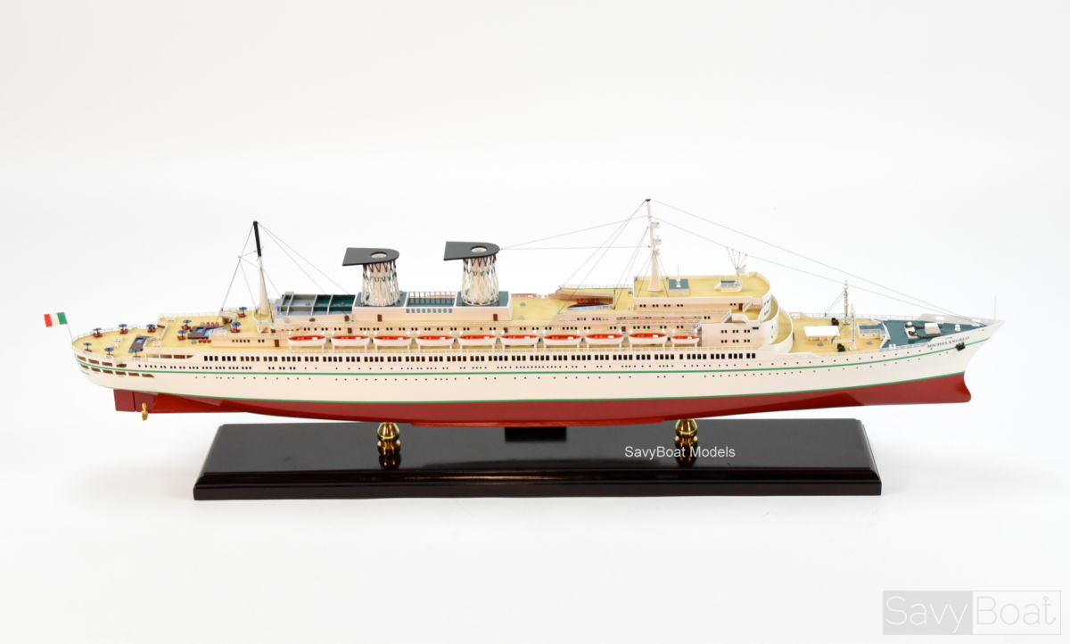 Ss Michelangelo Ocean Liner Handcrafted Wooden Model Ship Savyboat - italian ocean liner ss rex funnel roblox